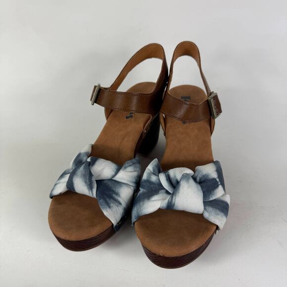 Korks Natalia Platform Sandals Women's 8 Blue White Denim Knot Tie dye Buckle - Picture 4 of 9